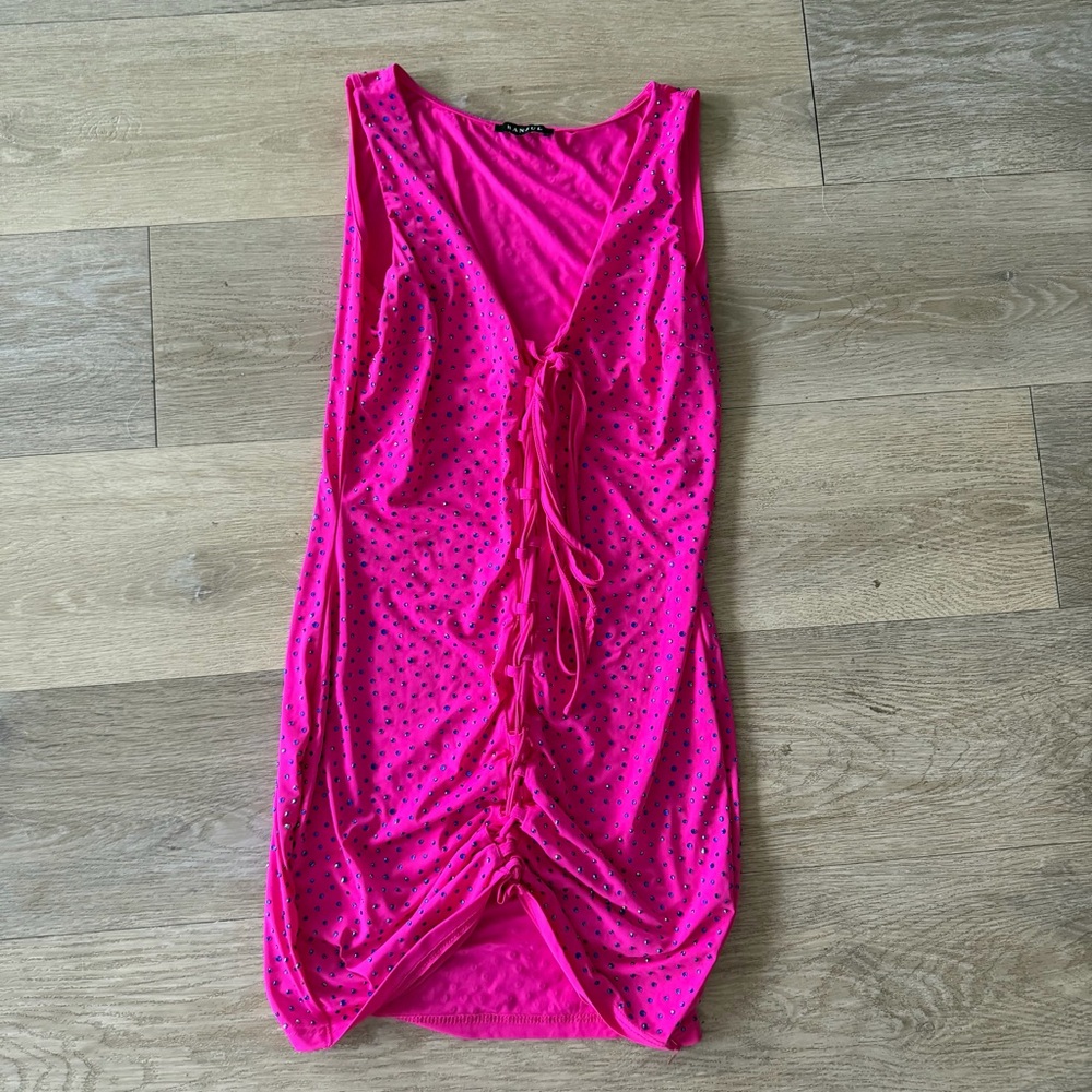 Pink Ruched Sequin Bedazzled Dress